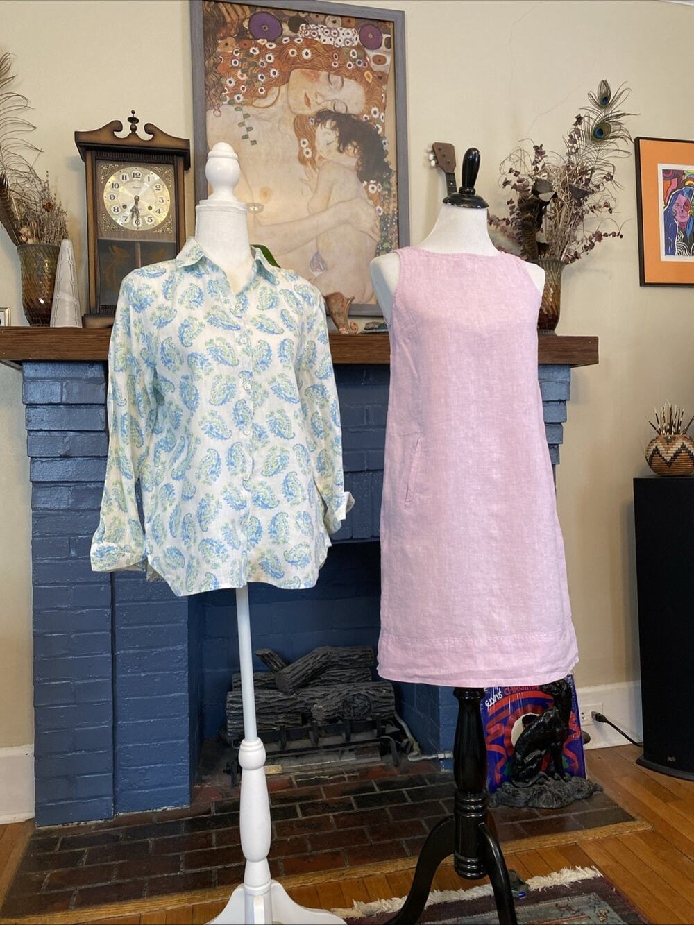 J. Jill LOT Of 2 XS 100% Love LINEN Dress Button Down Floral Shirt Top Boho Pet